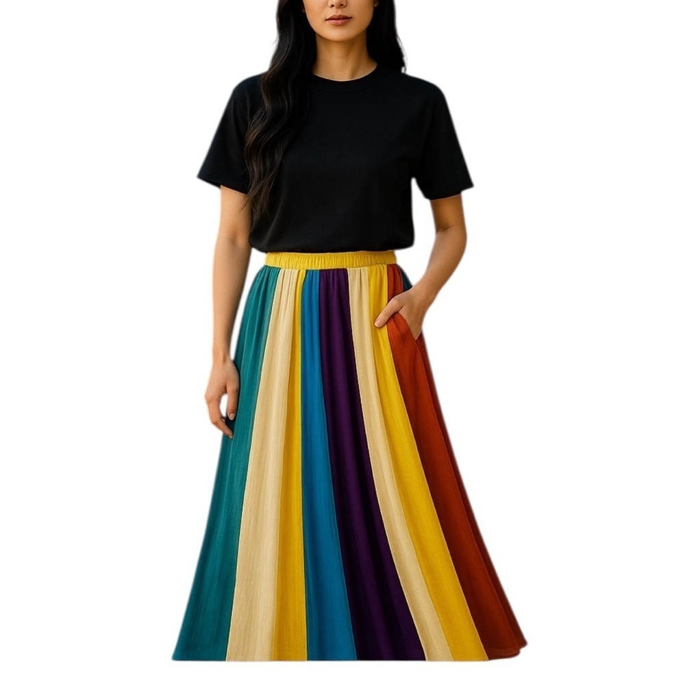 Rocks & Indigo Colorful Striped Maxi Skirt Women Size XS
